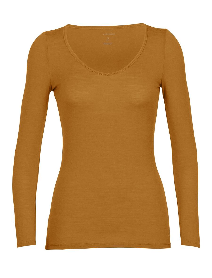 Bielizny Icebreaker Merino Siren Long Sleeve Sweetheart Top Damskie Brązowe | PL 1261EBCX